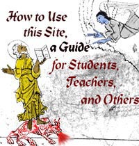HOW TO USE THIS SITE - Guide Icon: adapted by B. Slade from illum. in Bodleian MS Junius 11-p60 (Genesis A/B - Enoch standing on Dragon (antichrist) and listening to an angel)